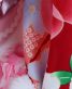 七五三 3歳女の子用被布[かわいい系](被布)白にピンクレース兎のフード(着物)赤に桜No.87V